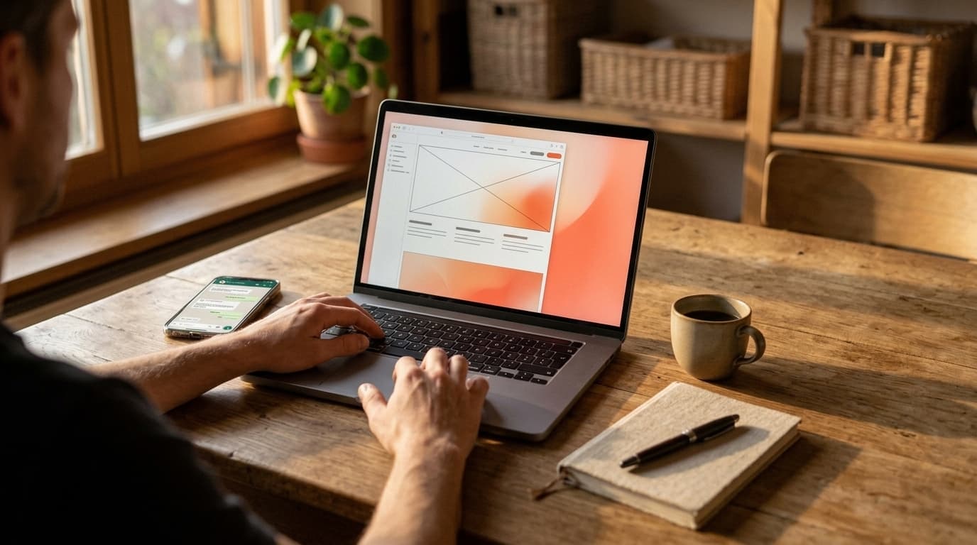 Hari bei der Arbeit — eine Kundenwebseite entsteht, WhatsApp immer griffbereit