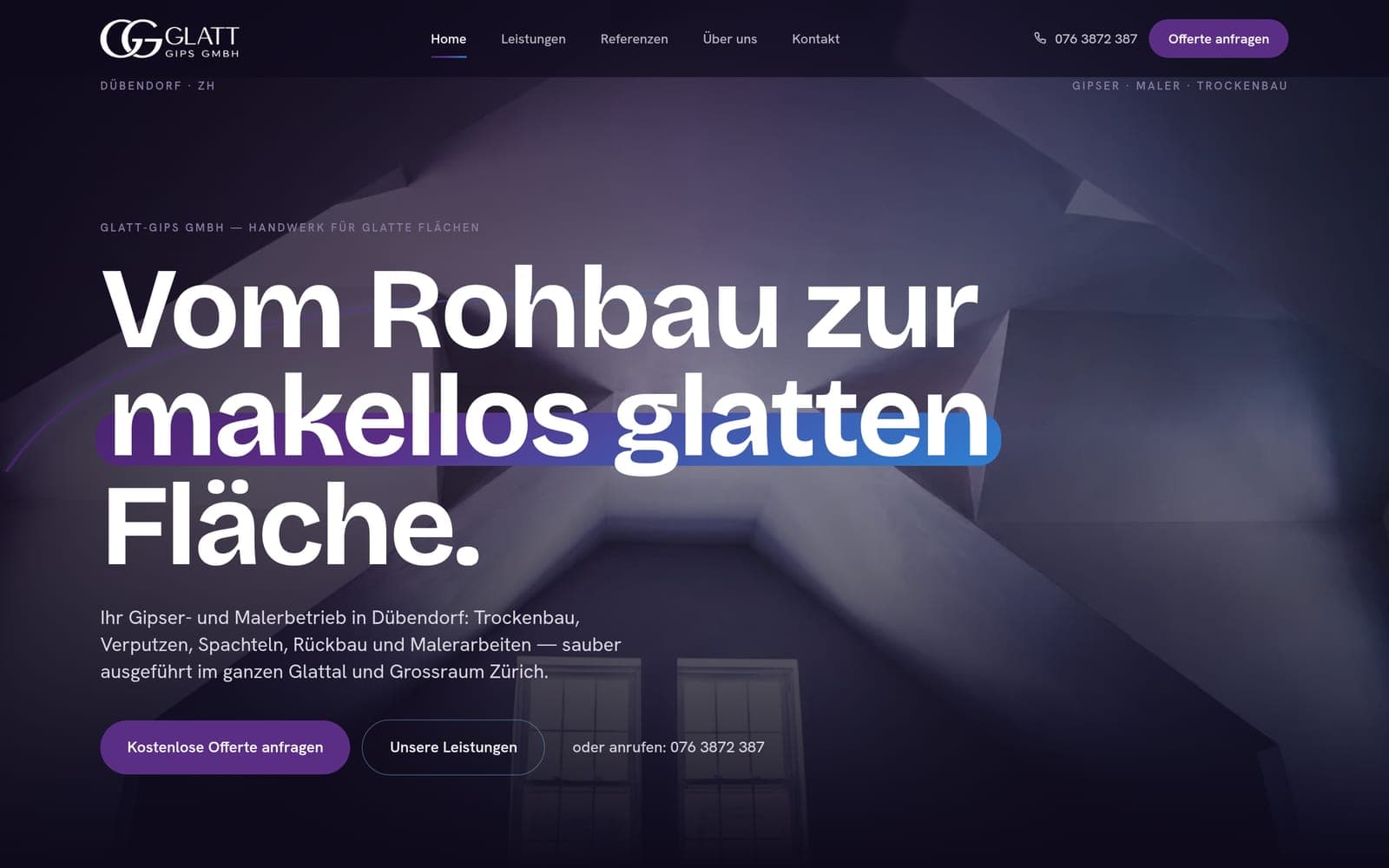 Kundenwebseite Glatt Gips — von 99dev gebaut