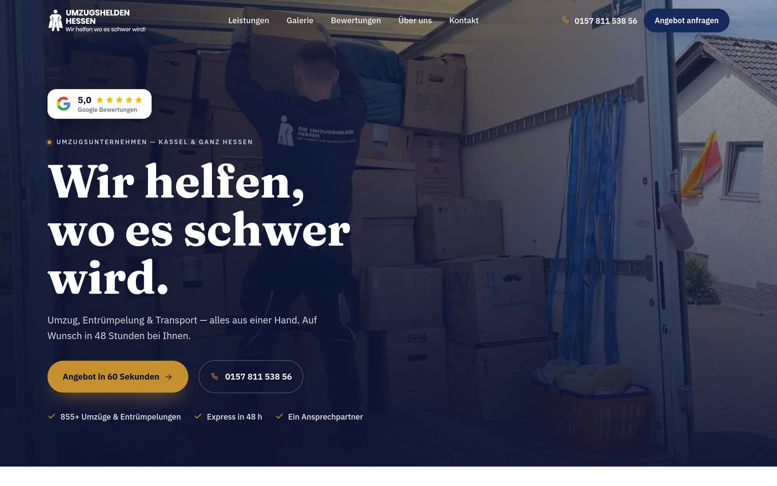 Kundenwebseite Umzugshelden Hessen — von 99dev gebaut